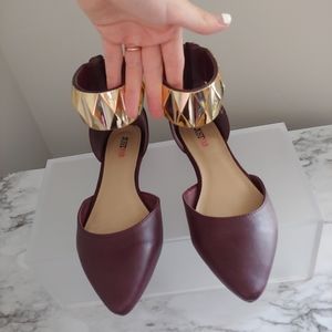 Maroon and Gold-Ankle-Cuff Flats